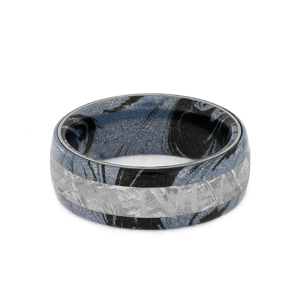Mens Mokume Ring With Meteorite Band, Cobaltium Mokume-1596 - Jewelry by Johan