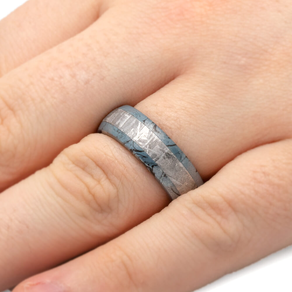 Mens Mokume Ring With Meteorite Band, Cobaltium Mokume-1596 - Jewelry by Johan