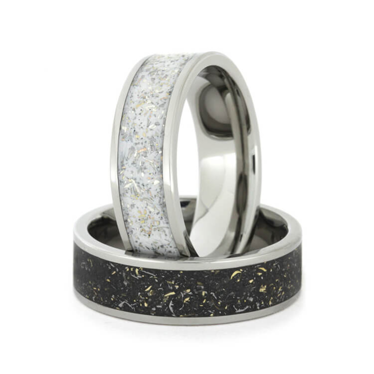 Black & White Stardust TItanium Wedding Band Set | Jewelry by Johan ...