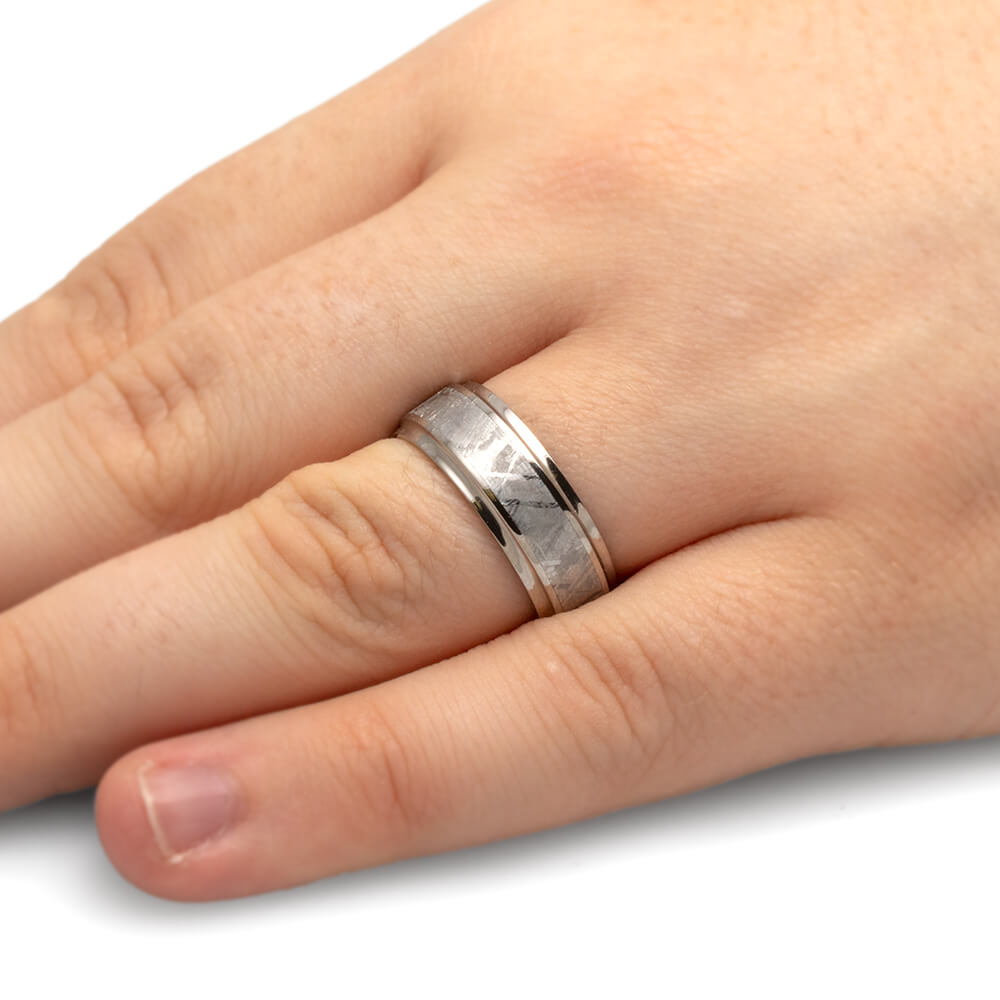 Meteorite Men's Wedding Band, Titanium Ring With Concave Edges-1602 - Jewelry by Johan