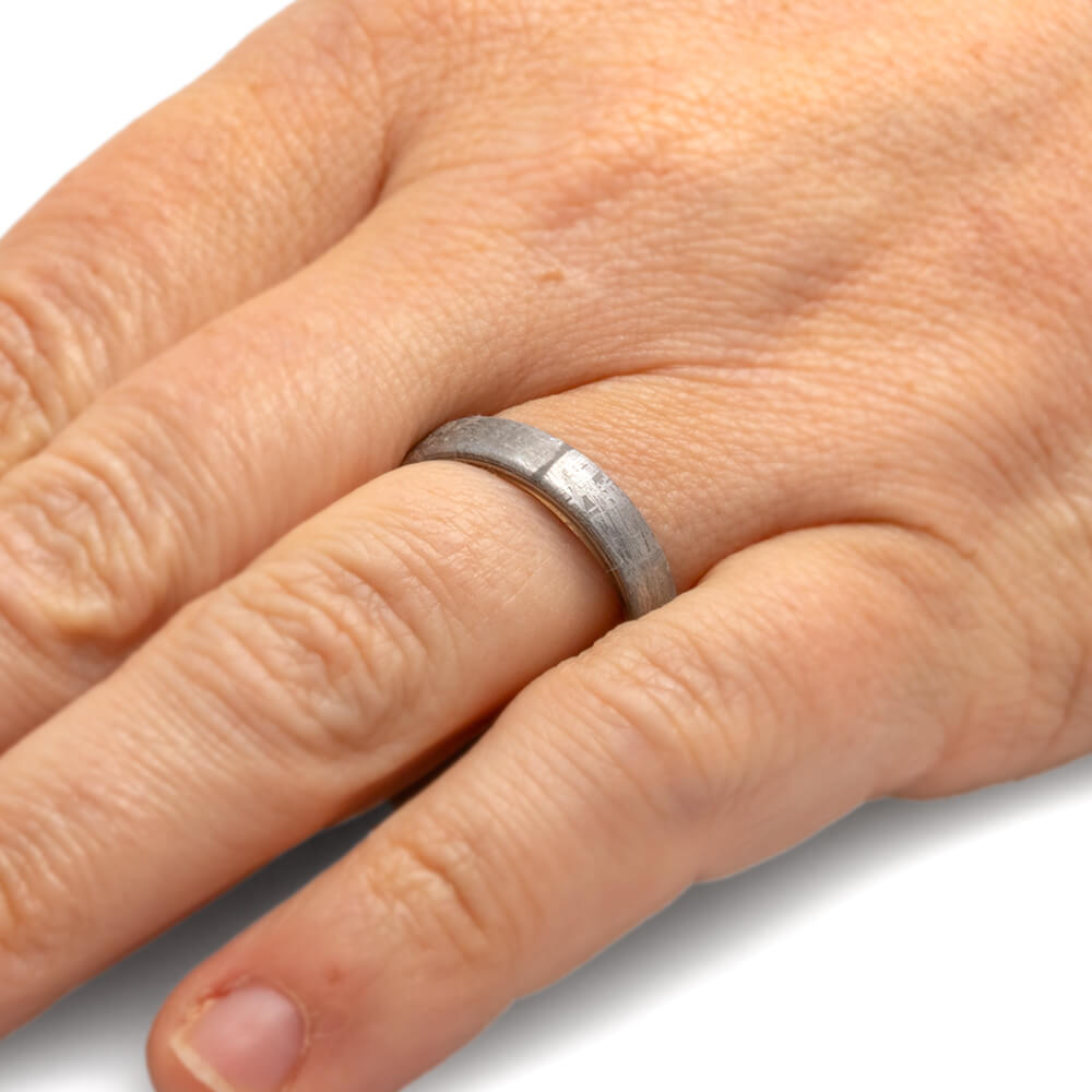 Black Ash Burl Wood Sleeve Ring With Meteorite Overlay, Wedding Band-1616 - Jewelry by Johan