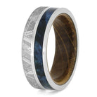 Meteorite, Blue Box Elder Burl, And Titanium Ring With Whiskey Wood Sleeve-3933 - Jewelry by Johan