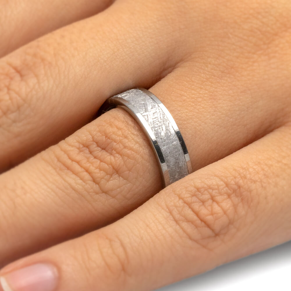 Tungsten Wedding Band with Gibeon Meteorite Inlay-1653 - Jewelry by Johan