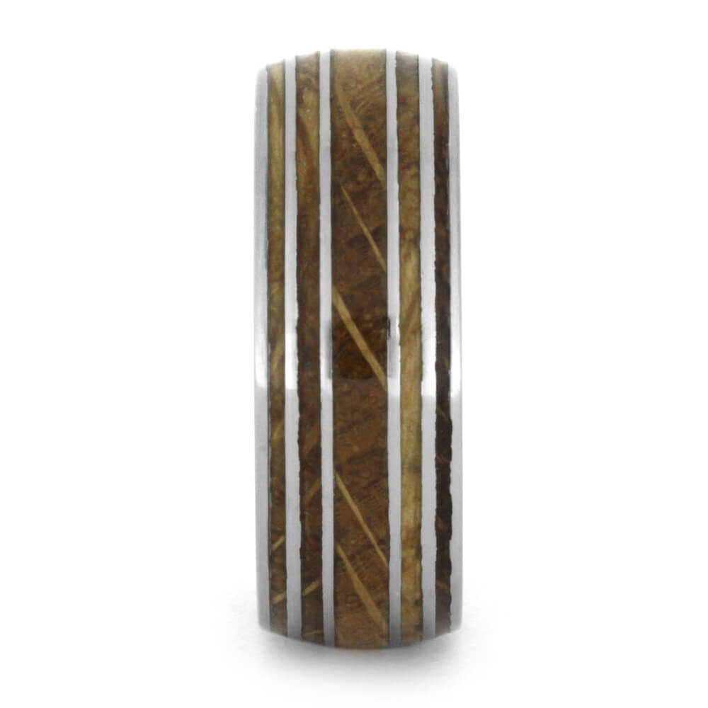 Plus Size Oak Wood Whiskey Barrel Ring With Titanium Pinstripes-1656X - Jewelry by Johan