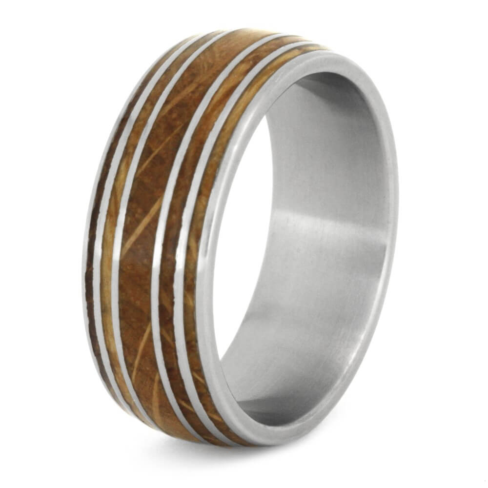 Whiskey Barrel Oak Wood Ring, 3mm Band - Unknown / Titanium