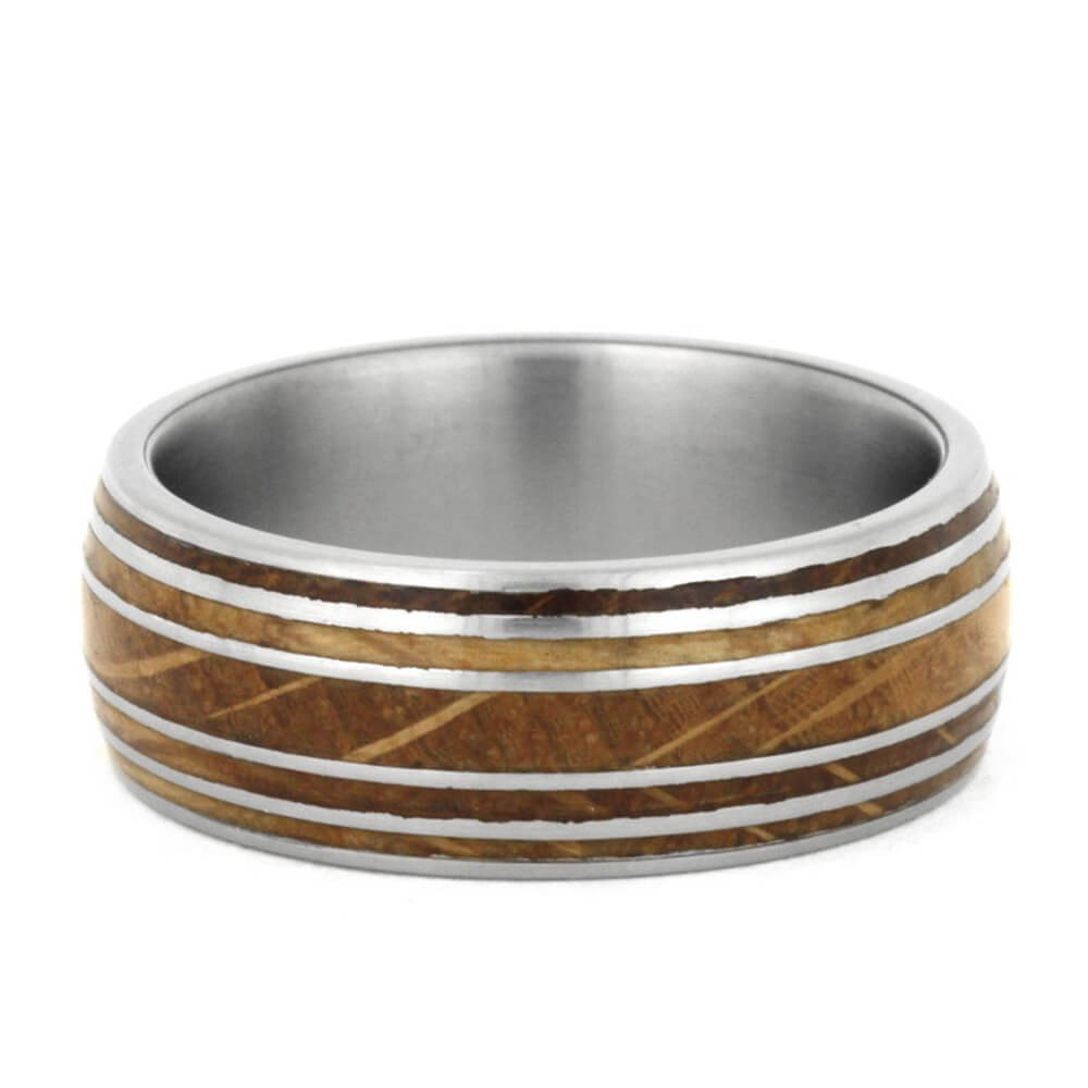 Authentic Oak Wood Whiskey Barrel Ring With Titanium Pinstripes-1656 - Jewelry by Johan
