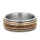 Plus Size Oak Wood Whiskey Barrel Ring With Titanium Pinstripes-1656X - Jewelry by Johan