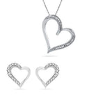 Sterling Silver Diamond Heart Stud Earrings and Necklace Gift Set-SHGS3001 - Jewelry by Johan