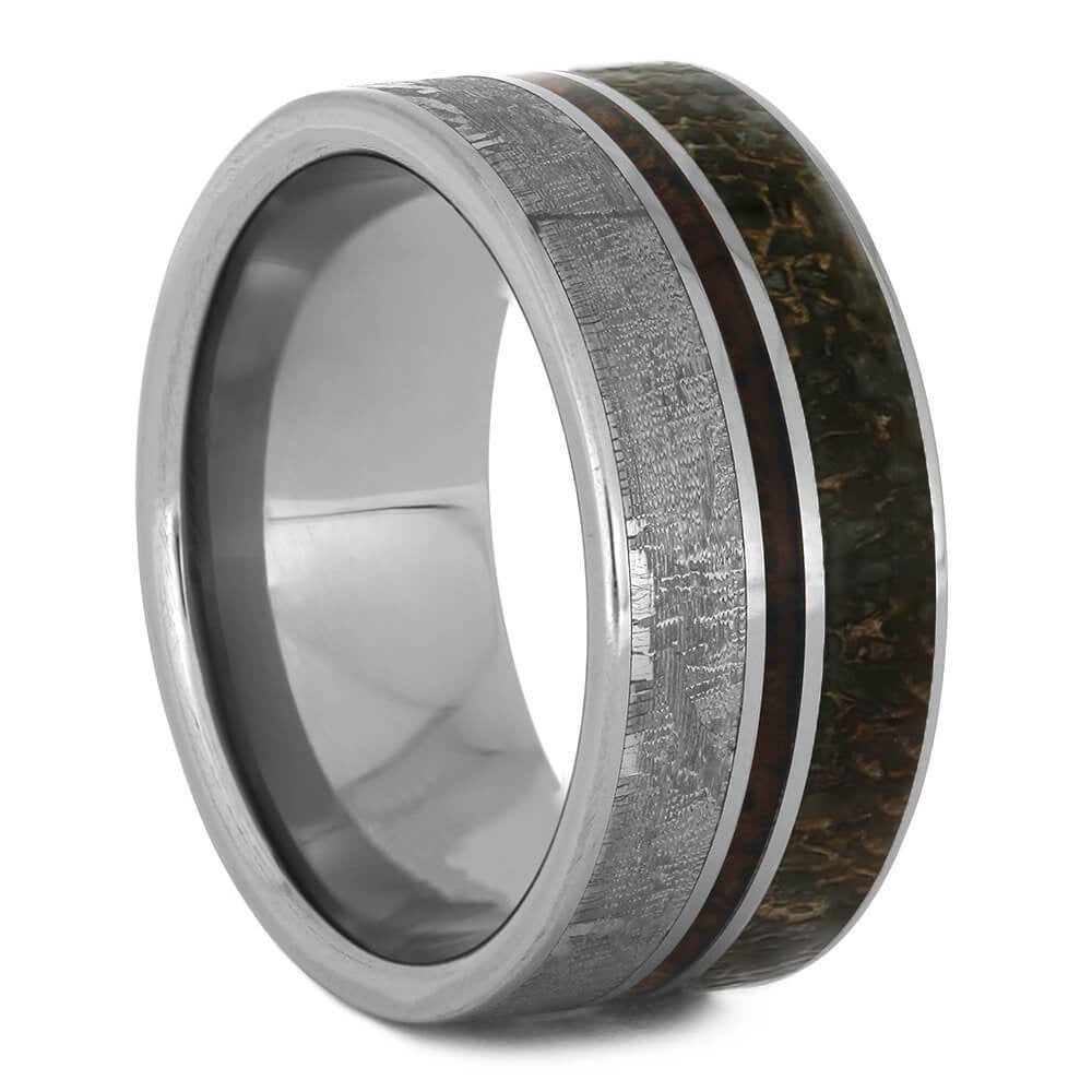 Meteorite Wedding Band With Dinosaur Bone-1696 - Jewelry by Johan