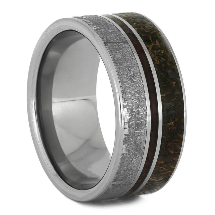 Meteorite Wedding Band With Dinosaur Bone-1696 - Jewelry by Johan