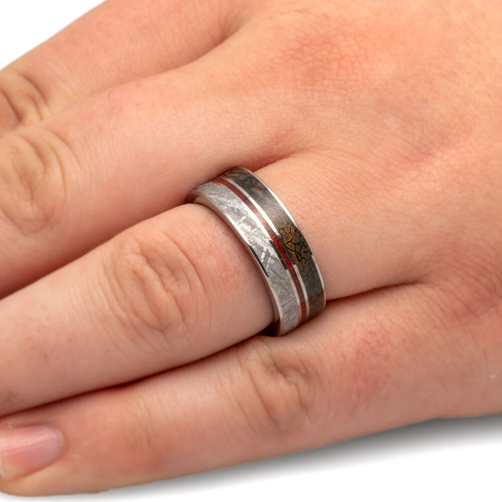 Meteorite Wedding Band With Dinosaur Bone-1696 - Jewelry by Johan