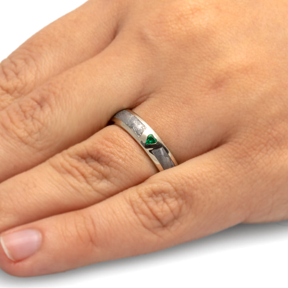 White Gold Ring with Heart Shaped Emerald and Meteorite-1701 - Jewelry by Johan