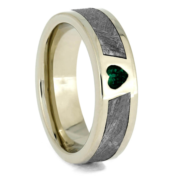 White Gold Ring with Heart Shaped Emerald and Meteorite-1701 - Jewelry by Johan