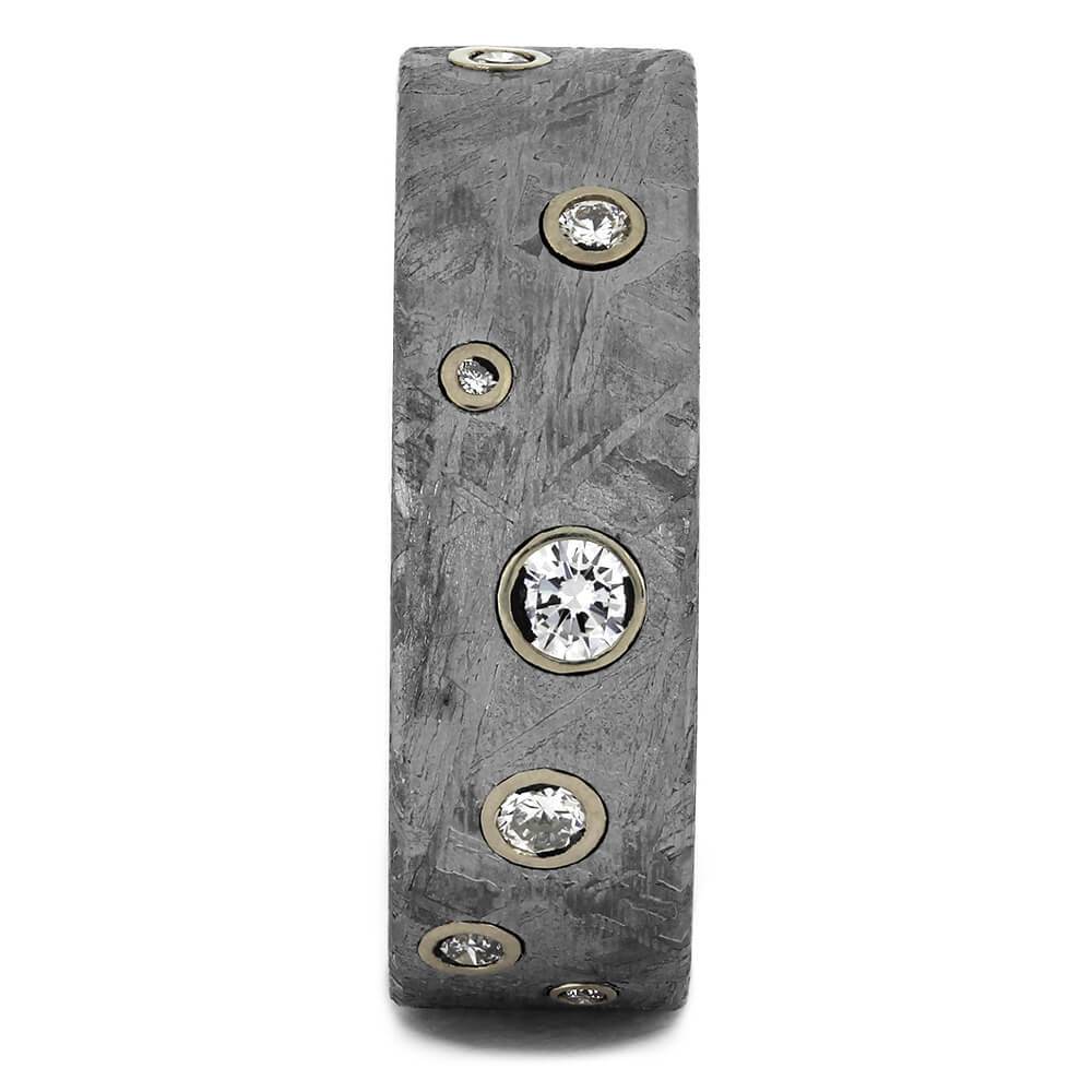Meteorite Wedding Band With Diamonds in White Gold-1708 - Jewelry by Johan