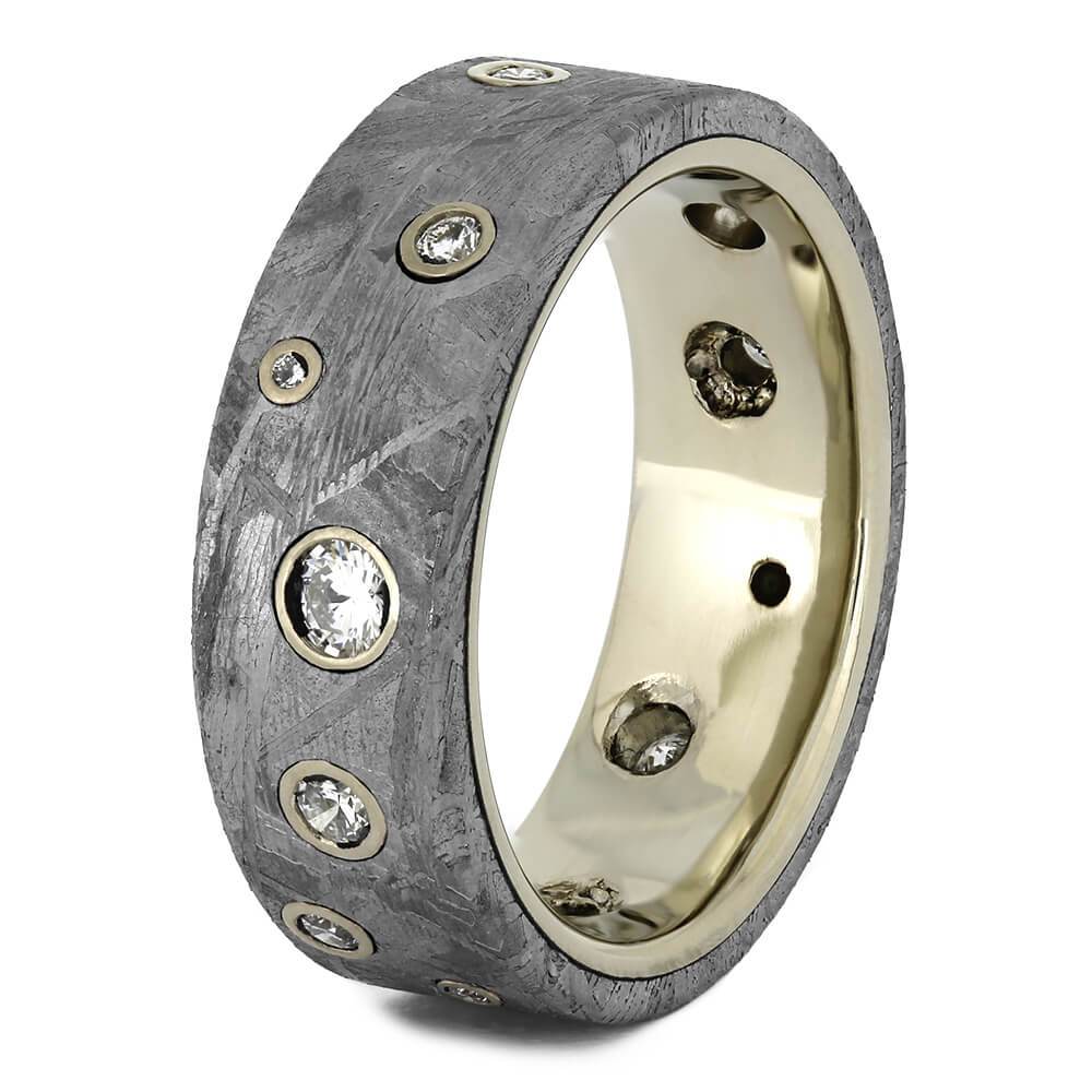 Meteorite Wedding Band With Diamonds in White Gold-1708 - Jewelry by Johan