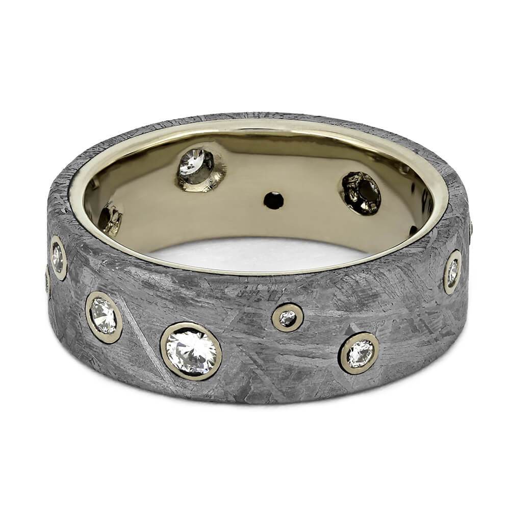 Meteorite Wedding Band With Diamonds in White Gold-1708 - Jewelry by Johan
