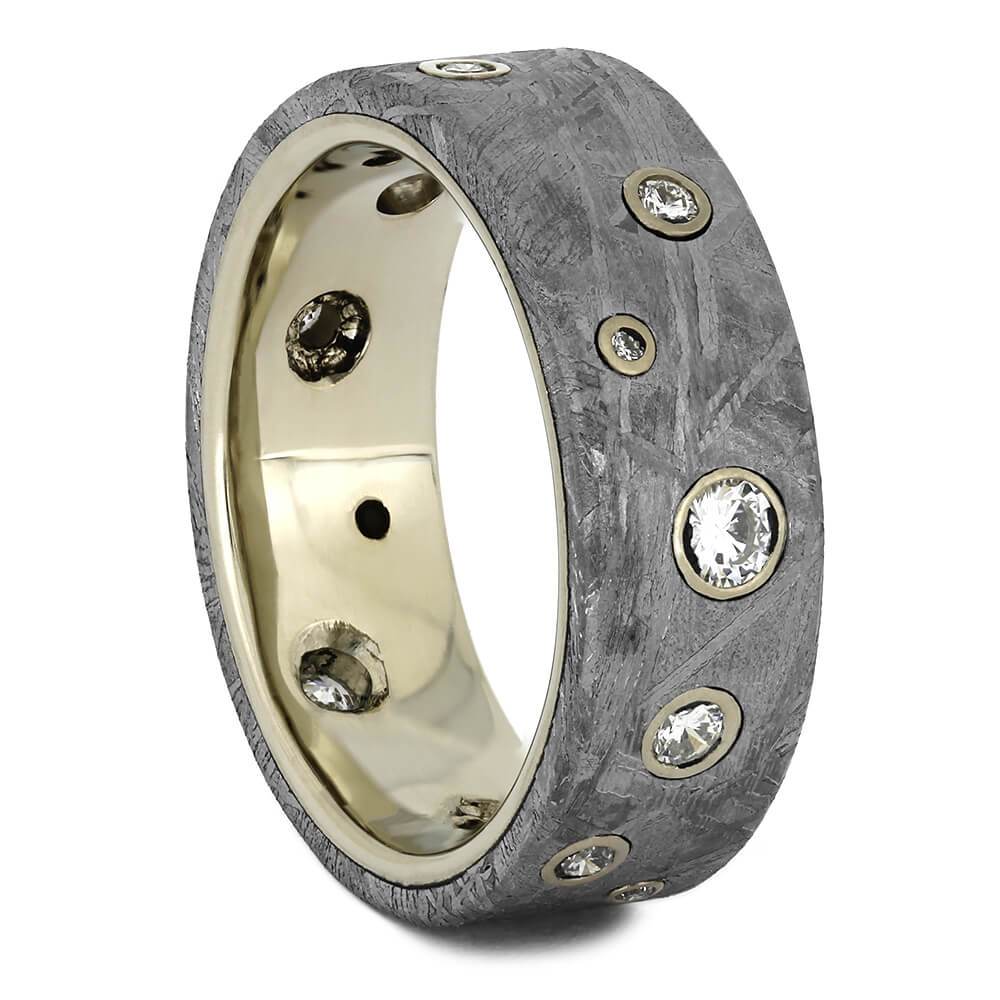 Meteorite Wedding Band With Diamonds in White Gold-1708 - Jewelry by Johan
