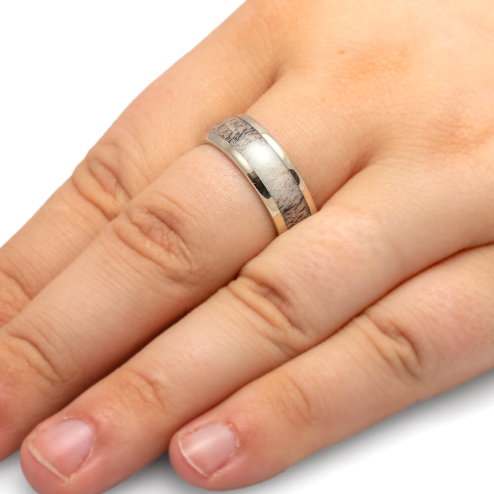 White Gold Ring With Deer Antler Inlay-1716 - Jewelry by Johan