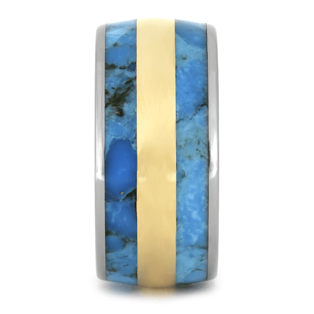 Titanium Wedding Band With Turquoise And Yellow Gold Inlay-1719 - Jewelry by Johan