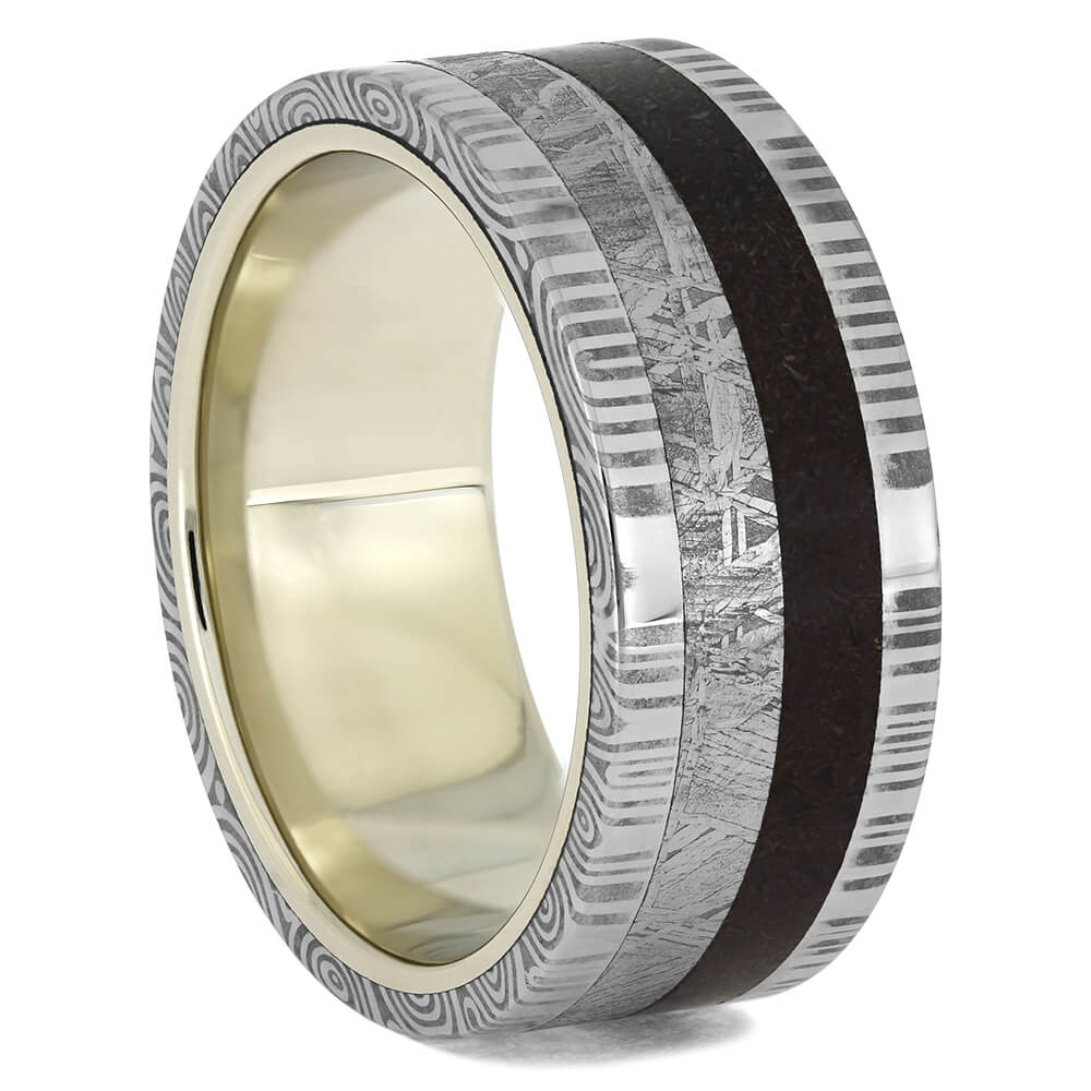 Damascus Wedding Band with Meteorite