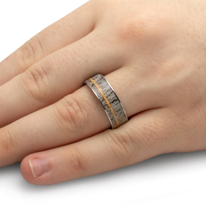 Deer Antler Ring with Oak Wood Pinstripe-1730 - Jewelry by Johan