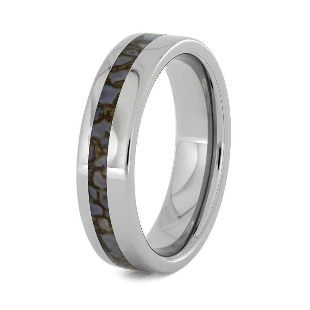 Unique Titanium Men's Wedding Band With Genuine Dinosaur Bone Inlay-1731 - Jewelry by Johan