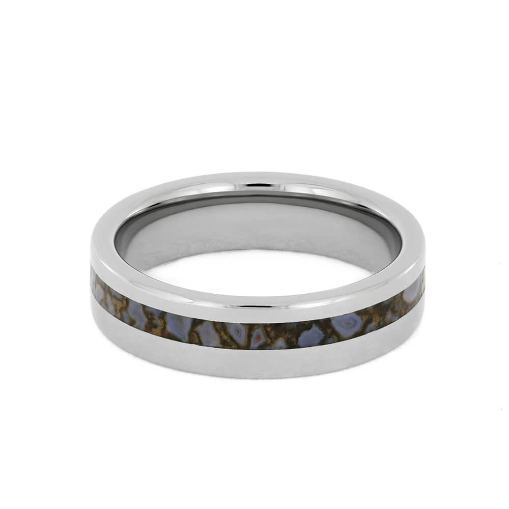Unique Titanium Men's Wedding Band With Genuine Dinosaur Bone Inlay-1731 - Jewelry by Johan
