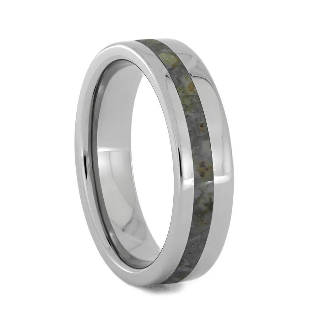 Unique Titanium Men's Wedding Band With Genuine Dinosaur Bone Inlay-1731 - Jewelry by Johan