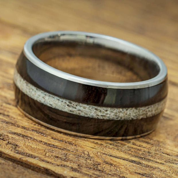 Black Wood and Deer Antler Wedding Band
