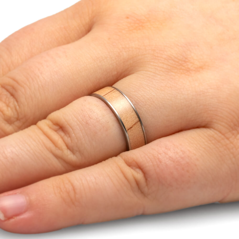 Rowan Wood Ring on Titanium Sleeve, Good Luck Ring-1743 - Jewelry by Johan