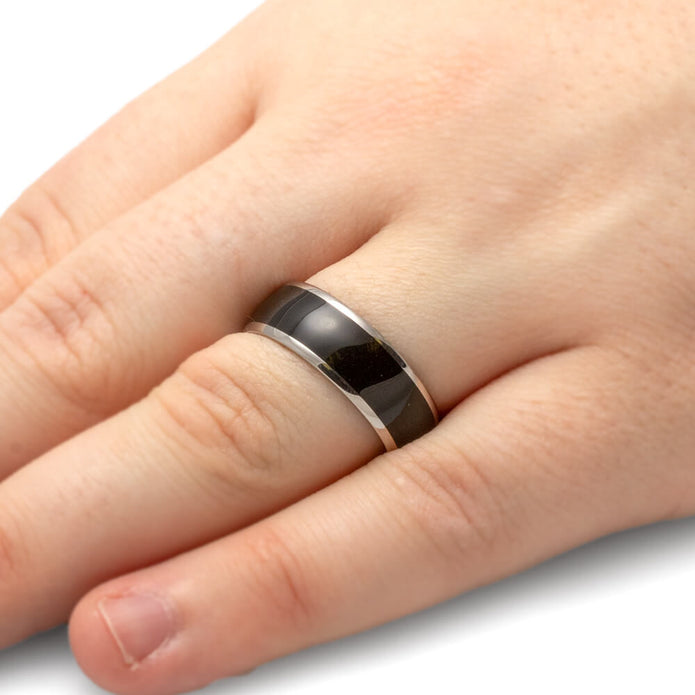 Ebony Wood Ring in Titanium Band, Waterproofing Included-1744 - Jewelry by Johan