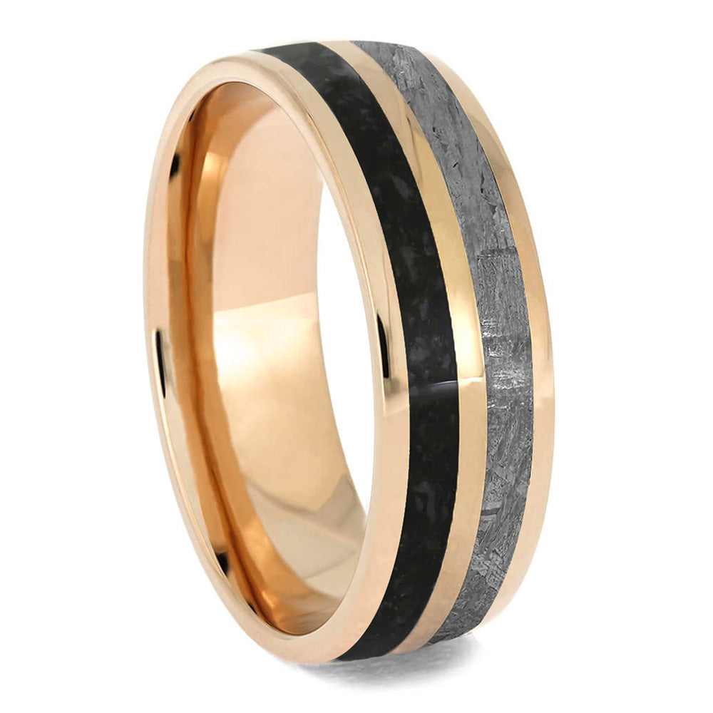 Solid Gold Meteorite & Fossil Ring