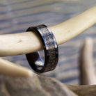 Black Ceramic Ring with Antler Inlay and Beveled Edges-1756 - Jewelry by Johan