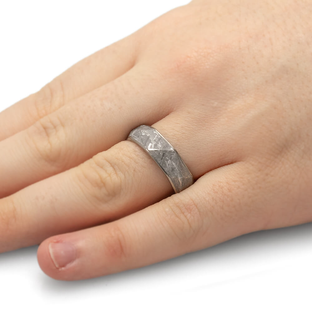Faceted Meteorite Ring On Titanium Band-1757 - Jewelry by Johan