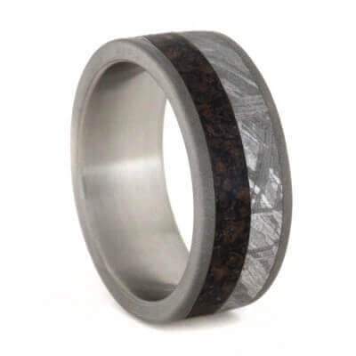 Meteorite Dinosaur Ring With Sandblasted Titanium Edges-1764 - Jewelry by Johan