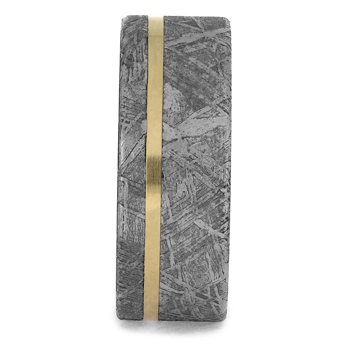 Meteorite Ring with Yellow Gold Pinstripe on Titanium Band-1767 - Jewelry by Johan