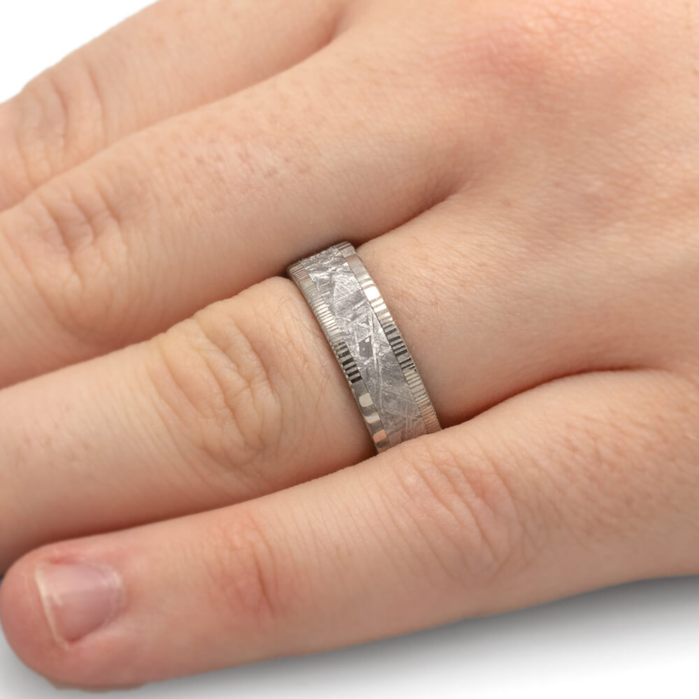 Damascus Ring with Gibeon Meteorite in Stainless Steel-1779 - Jewelry by Johan