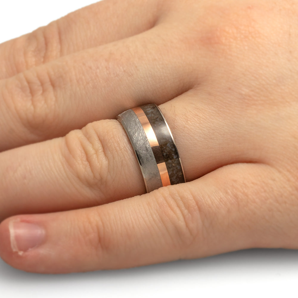 Gibeon Meteorite and Dinosaur Bone Wedding Band