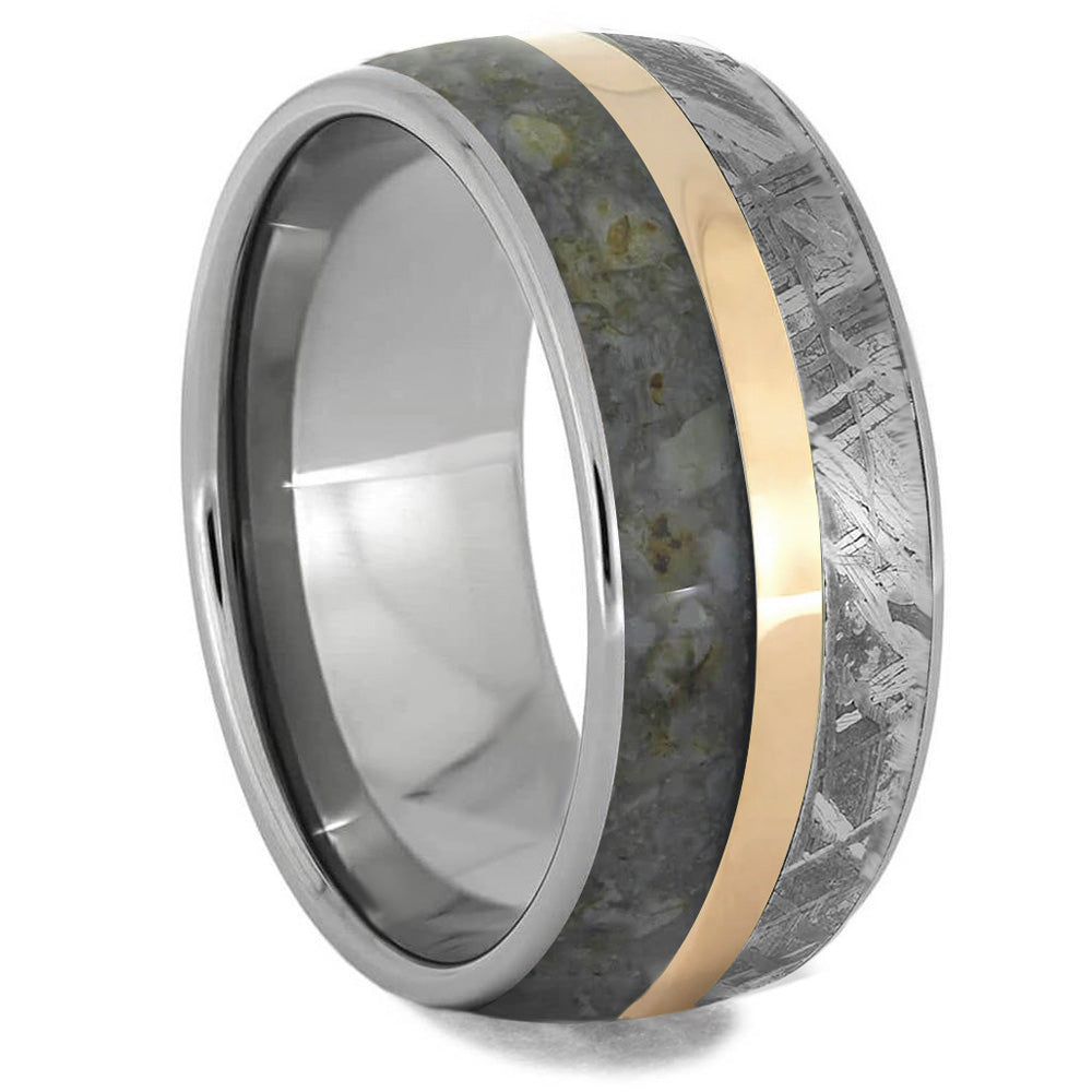 Meteorite & Dino Bone Ring With Gold Pinstripe, 10mm Ring - Jewelry by Johan