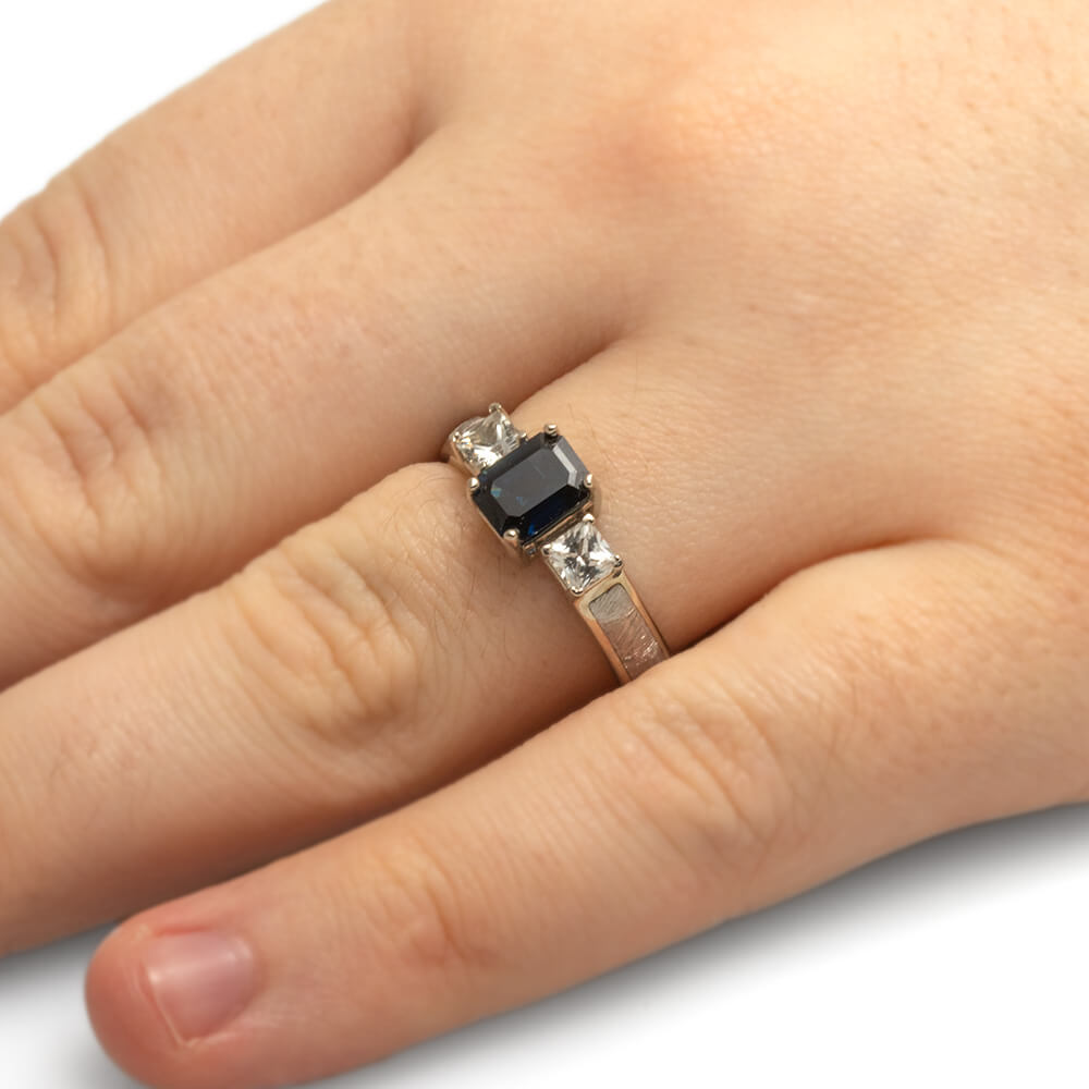 Sapphire Engagement Ring with Meteorite