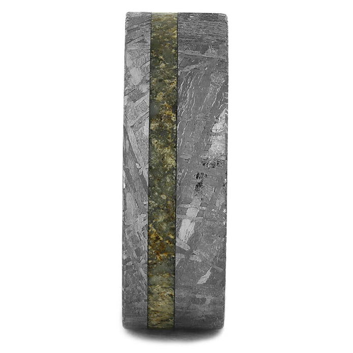 Meteorite Wedding Band Ring with Dinosaur Bone and Titanium-1783 - Jewelry by Johan