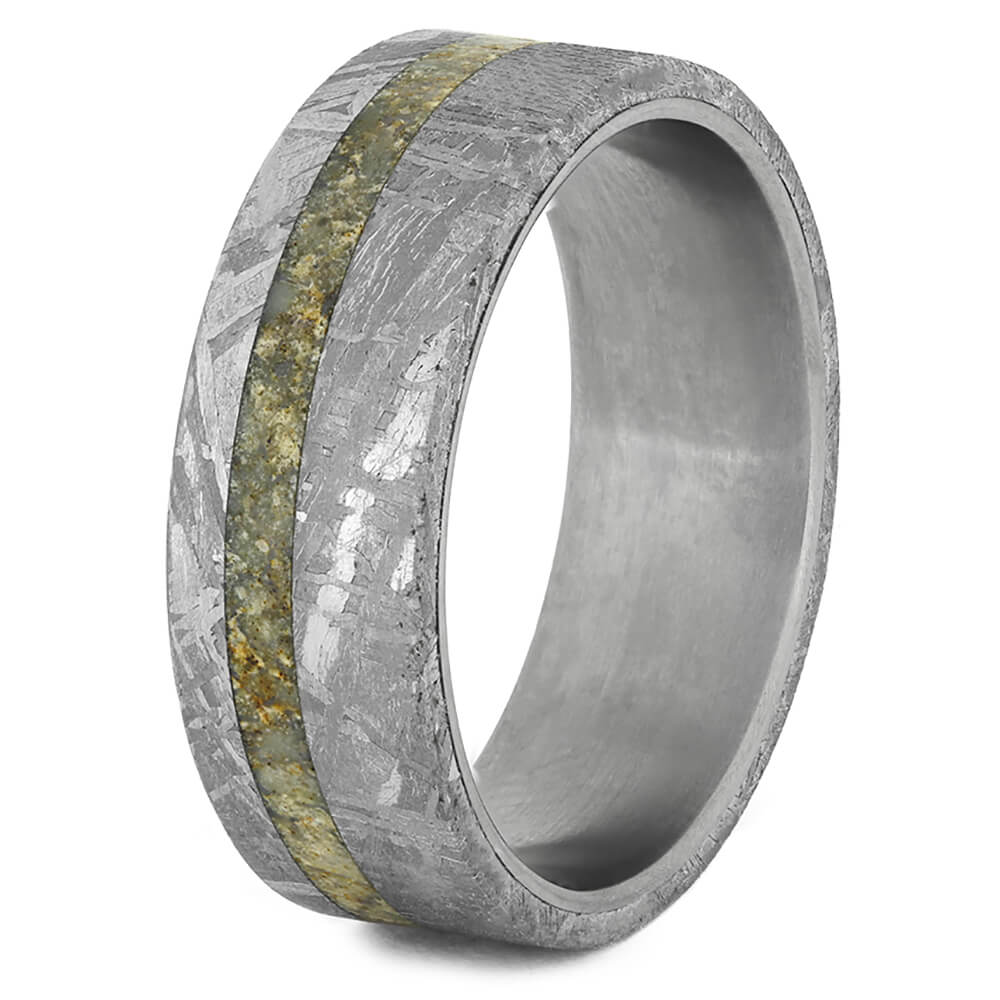 Meteorite Wedding Band Ring with Dinosaur Bone and Titanium-1783 - Jewelry by Johan