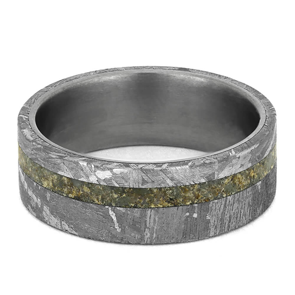 Meteorite Wedding Band Ring with Dinosaur Bone and Titanium-1783 - Jewelry by Johan
