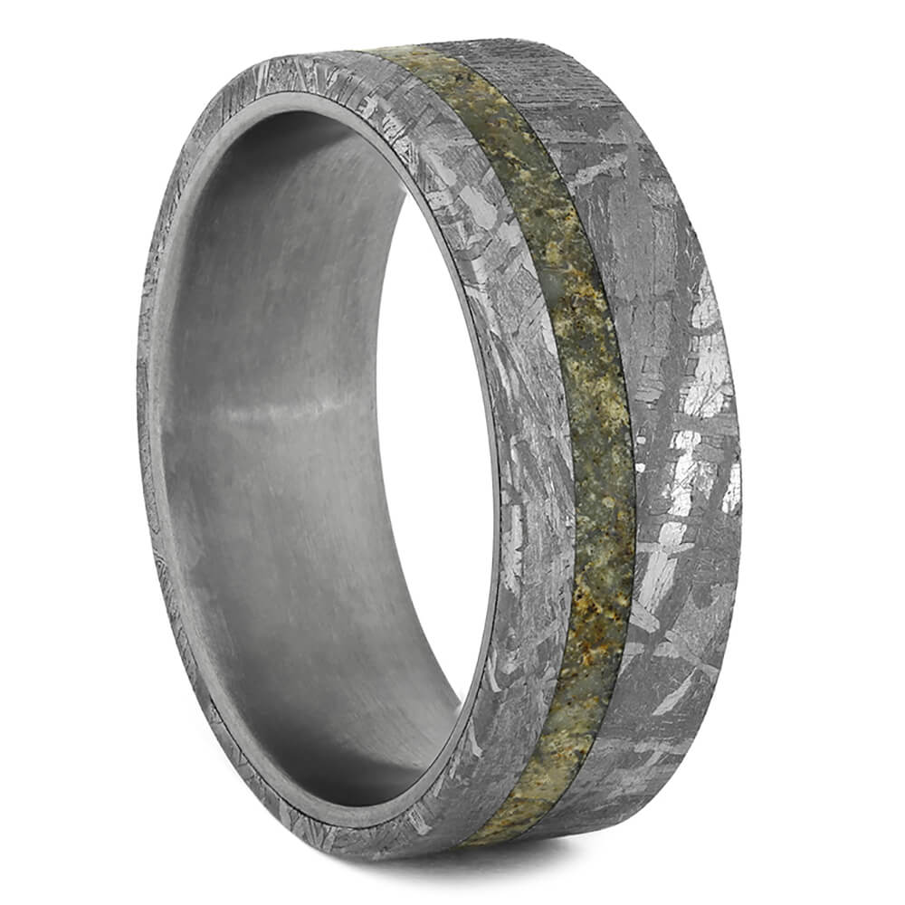 Meteorite Wedding Band Ring with Dinosaur Bone and Titanium-1783 - Jewelry by Johan