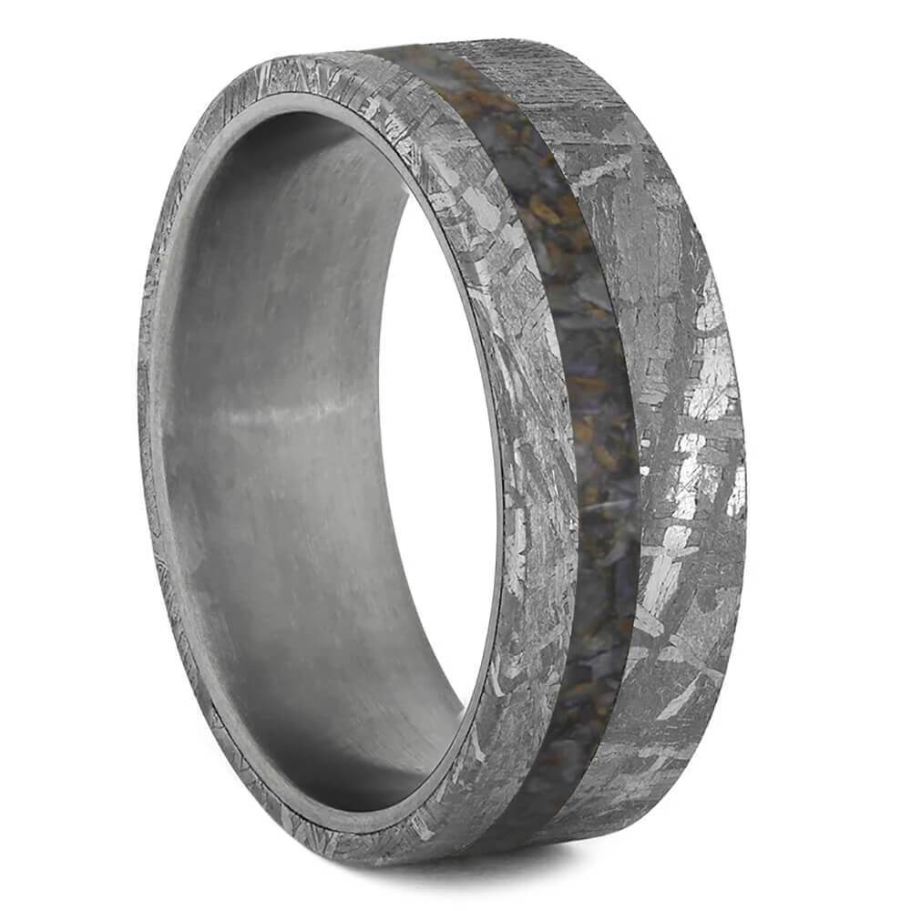 Meteorite Wedding Band Ring with Dinosaur Bone and Titanium-1783 - Jewelry by Johan