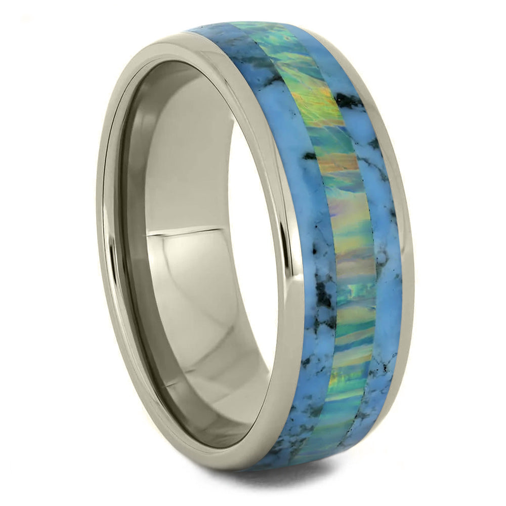Men's Wedding Band with Turquoise & Opal | Jewelry by Johan - Jewelry ...