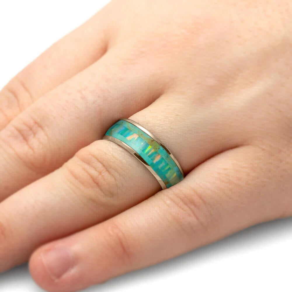 Blue Men's Wedding Band on Hand