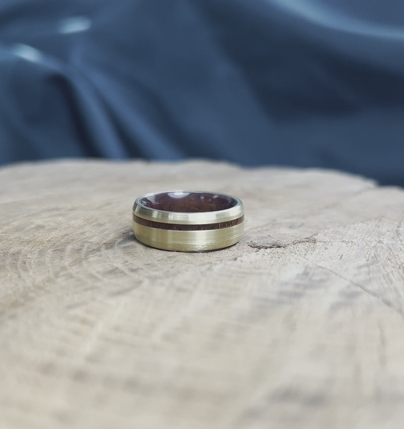 Solid Gold Wedding Band with Bocote Wood