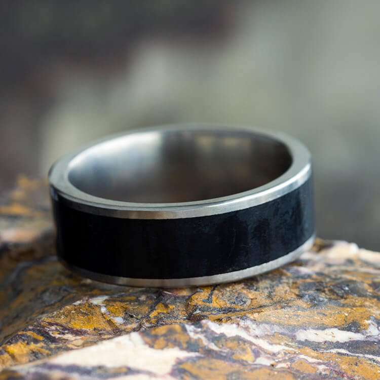 Black Jade Wedding Band, Matte Titanium Ring, Stone Jewelry-3646 - Jewelry by Johan