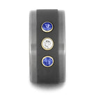Titanium Ring with Diamond and Blue Sapphires Set in Yellow Gold-1814 - Jewelry by Johan